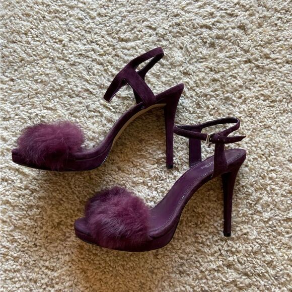 Michael Kors Mink Furry Purple Sandals Heel Size 7.5 - Picture 2 of 11